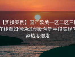 【实操案例】国产欧美一区二区三区在线看如何通过创新营销手段实现内容热度爆发