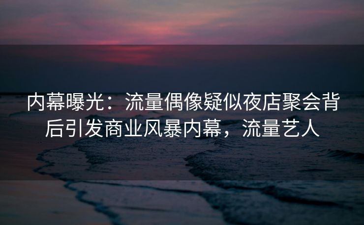 内幕曝光：流量偶像疑似夜店聚会背后引发商业风暴内幕，流量艺人