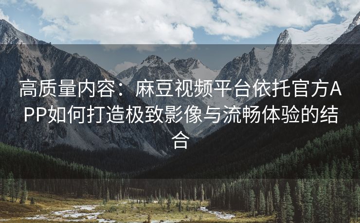 高质量内容：麻豆视频平台依托官方APP如何打造极致影像与流畅体验的结合